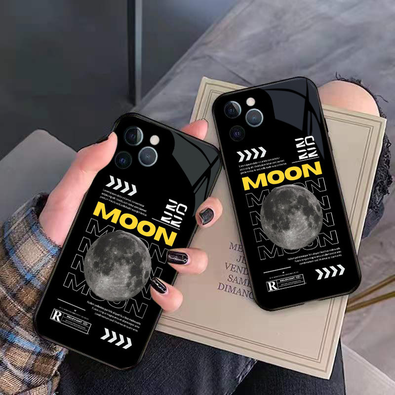เคส iphone แก้วพระจันทร์สีดํา iphone 6 7 8 plus x xr xs 11 12 13 14 pro max - k520