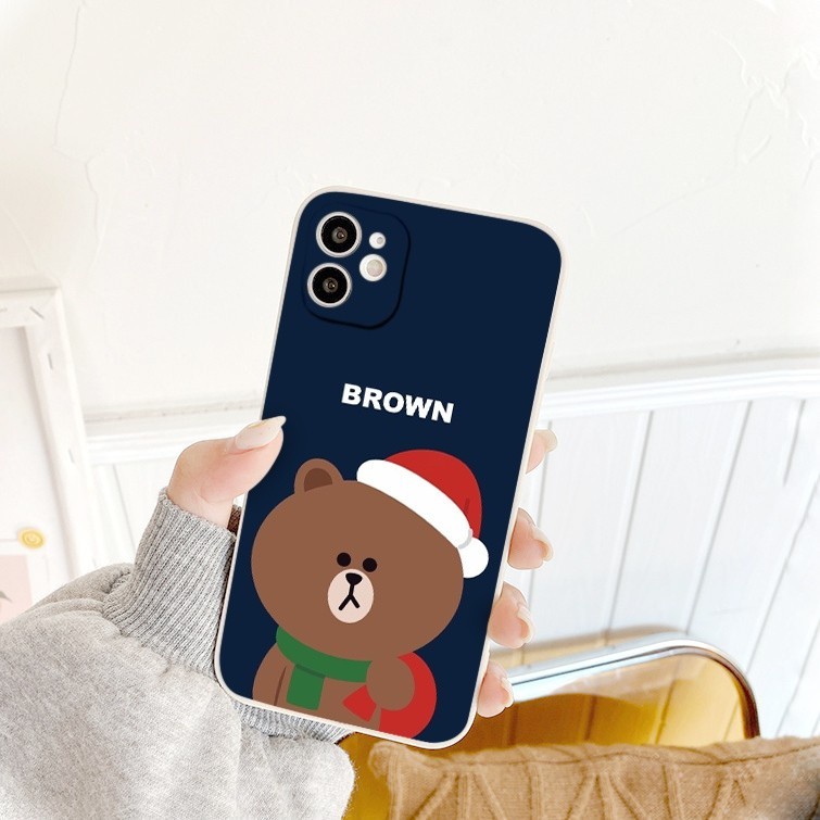 เคสไอโฟนขอบสี่เหลี่ยมหมีคริสต์มาสคู่ iphone 7plus 8plus xsmax 11 pro max 12 prm 13 14 promax 15prm p