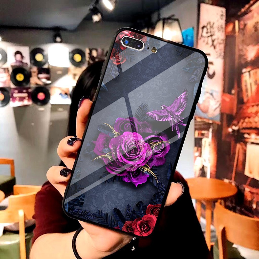เคสหลังกระจกดอกไม้สวยงามสําหรับ iphone 6 6S 6PLUS 6SPLUS 7PLUS 8PLUS X XS - k156
