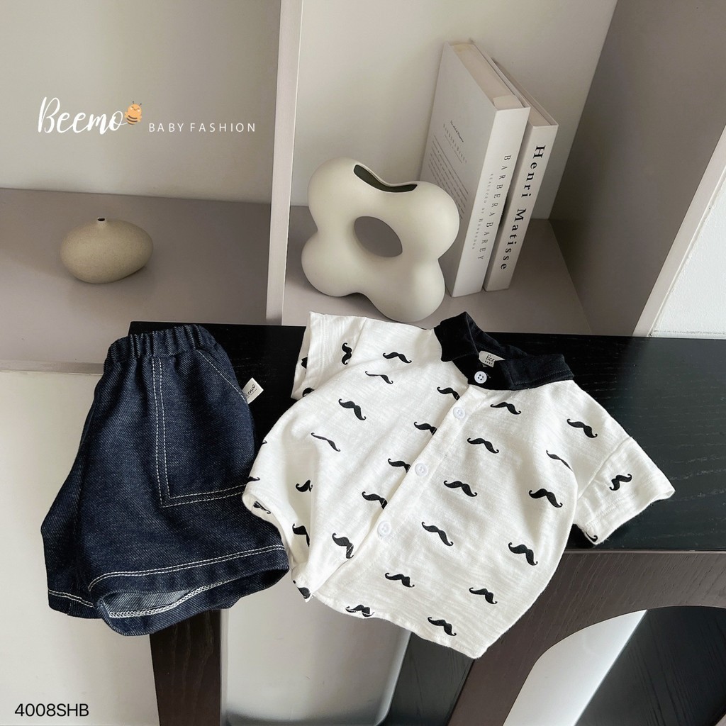 ชุดเสื้อสั้นเด็กชายเสื้อคอปกเยอรมันและชุดกางเกงขาสั้นยีนส์สําหรับเด็ก ebemo 4008SHB