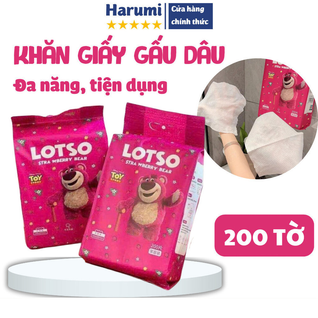 สกปรก สตรอเบอร์รี่ หมี ผ้าเช็ดอเนกประสงค์ ถุงใหญ่ 200 แผ่น ใช้ทั้งเดือน เช็ดหน้าแบบใช้แล้วทิ้ง