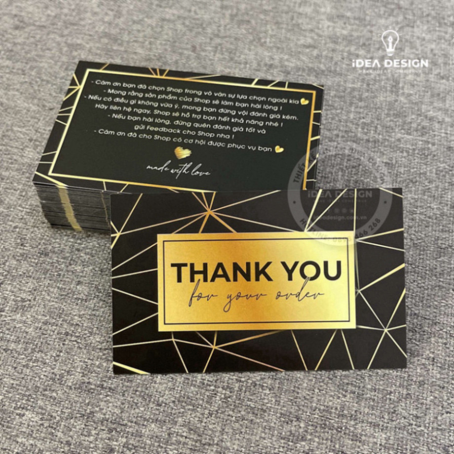 Hot Thank You Card, Thank You Card - ขนาด 9x5,4 ซม. เคลือบด้านสีดําหรูหรา