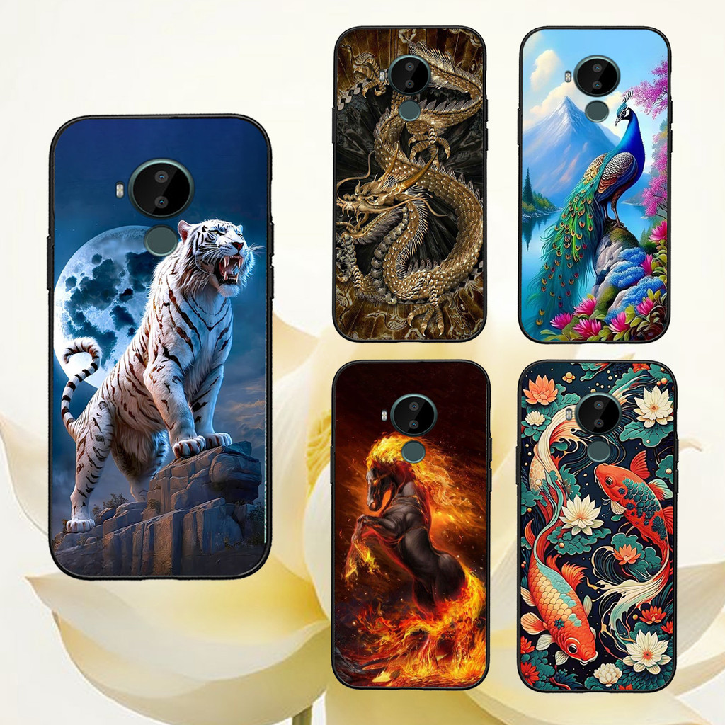 เคส Nokia C20, C30, C10 พิมพ์ลายมังกร, เสือ, สิงโต, แมงป่อง, ปลาคาร์พ