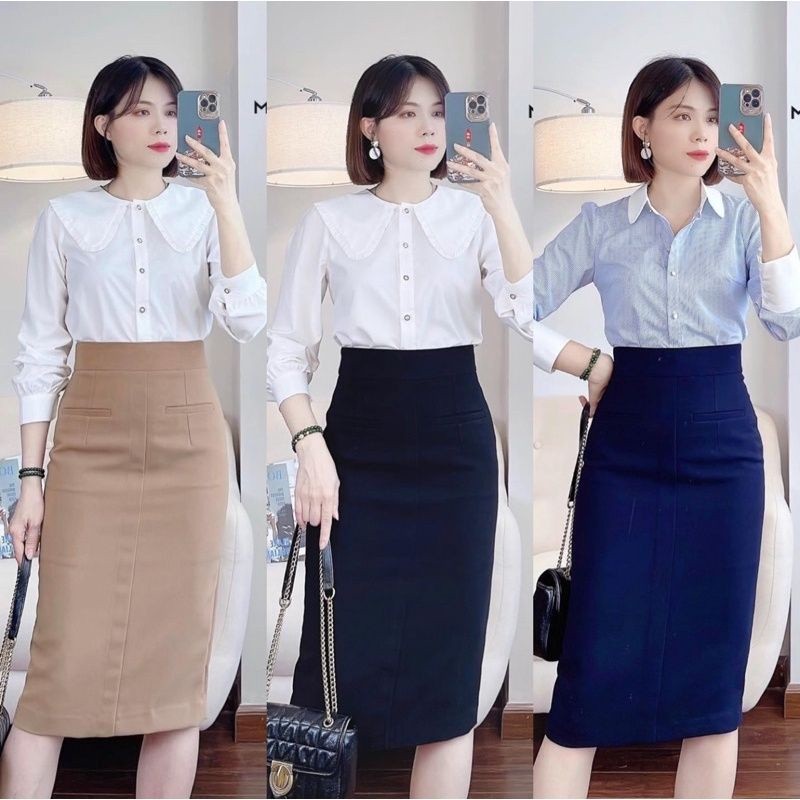 กระโปรงทรงสอบยาวคลุมเข่าเว้าหลังมีกระเป๋าหน้าจริง65ซม 2ทีคอย