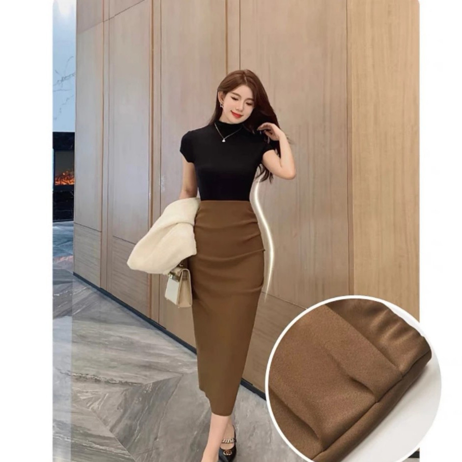 กระโปรงดินสอตะไคร้ยาว 75 ซม. ครอบคลุมหน้าท้อง ร้อน 2023 แฟชั่นสํานักงานของผู้หญิง
