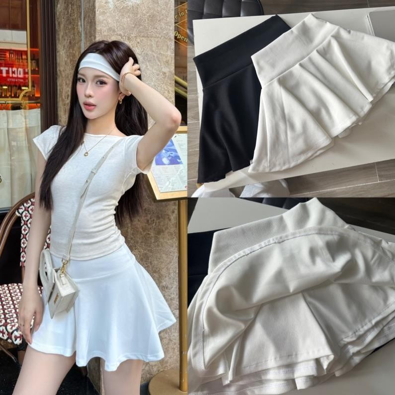 Barbie DEROSE SKIRT (with PROTECTIVE PANTS) - กระโปรงตุ๊กตาเอวสูงเรียบง่ายพร้อมซับในยางยืดยางแท้ 1 ด้าน (2 สี)