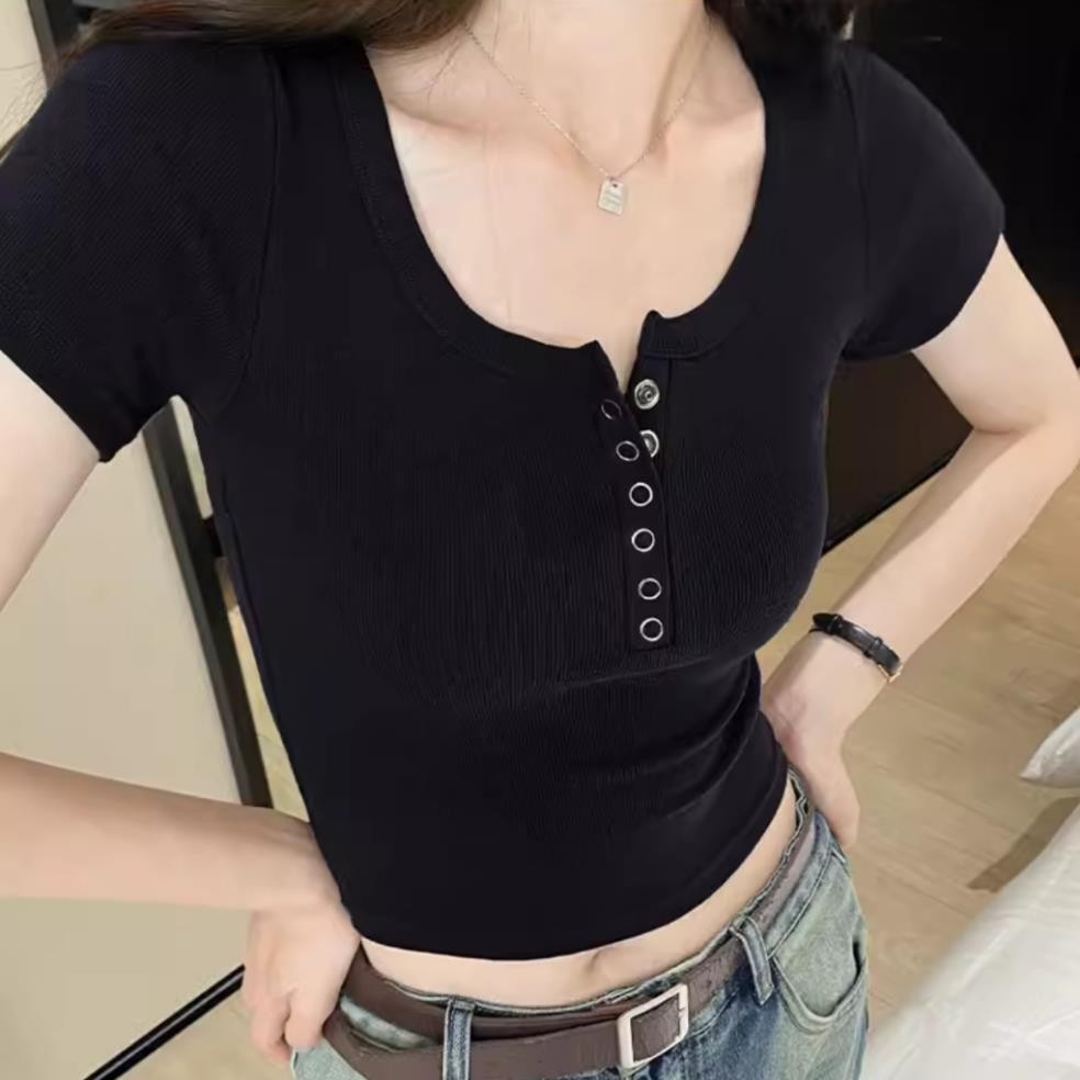 [FACTORY PRICE+REAL PHOTOS] เสื้อเชิ้ตแขนสั้นคอเหลี่ยมมีกระดุมสไตล์เย้ายวน MS4