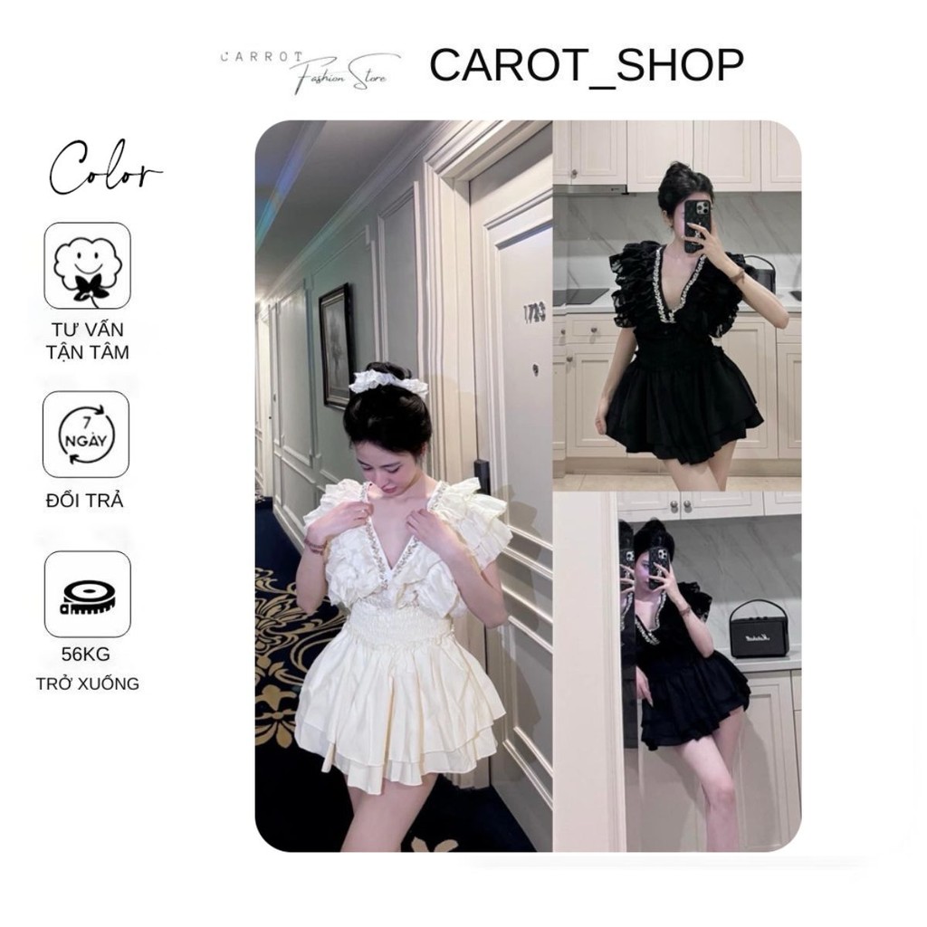 Set OF STONE-ATTACHED FAIRY BLOUSE WITH LEVEL-FLOOR SHRIMP SKIRT โดย CarrotShop