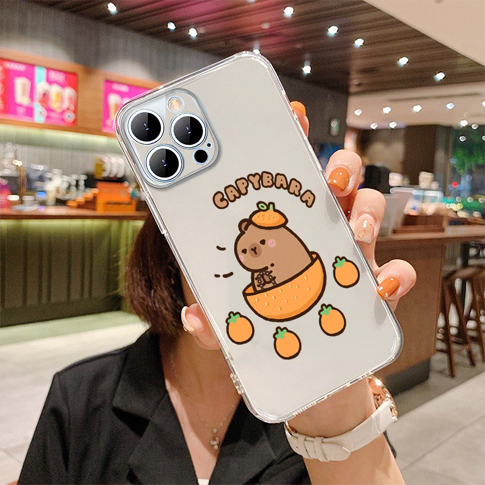 Xsmax ตลกสีส้ม capybara รอบขอบ iPhone สําหรับ iPhone xsmax 15 12 x xs xr 13 11 14 6 7 8 plus Mini ud