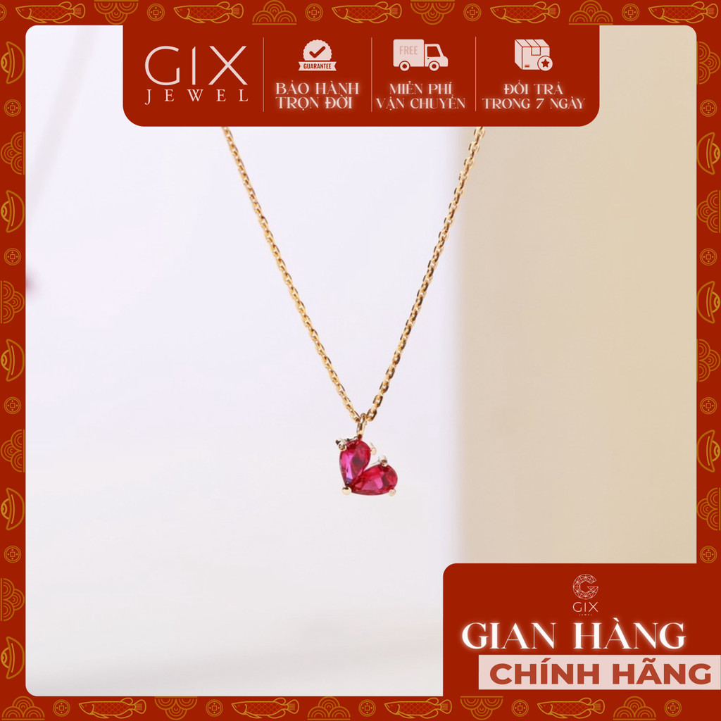 สร้อยคอเงินเคลือบทองหิน Cz สีแดง 2 ชิ้น Gix Jewel DC06