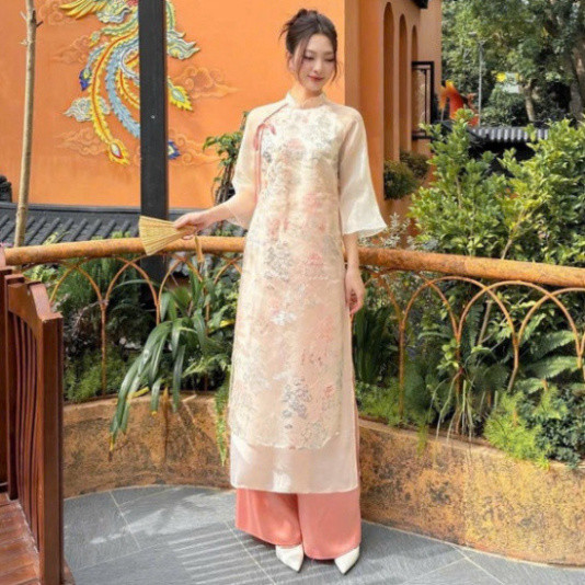 Ttd Ha Uyen Modernized Ao Dai ทรงตรงคอปกสูง 4 ด้าน ผูกโบว์ บุคลิกภาพที่โดดเด่น กางเกงเอว Chunky