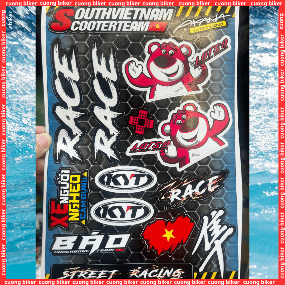 สติ๊กเกอร์ lotso kyt race สติ๊กเกอร์ติดรถหมีเวียดนามพร้อมตัวอักษรหนังสือพิมพ์ทาทุกพื้นผิว เช่น รถมอเ