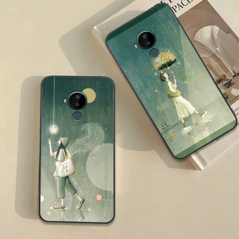 เคส Nokia C20 / C30 / C10 พร้อมภาพสาวและเด็กชายฤดูใบไม้ร่วงน่ารักและอ่อนเยาว์