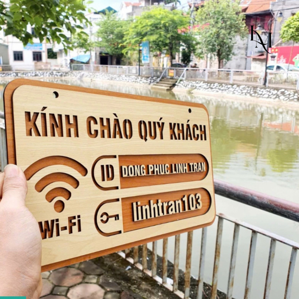 กระดานไม้พร้อมข้อมูล Wifi Pass, QR, ตกแต่งตกแต่งร้าน, ร้านอาหาร, คาเฟ่, บันทึกข้อมูลคําอัพออนขอ