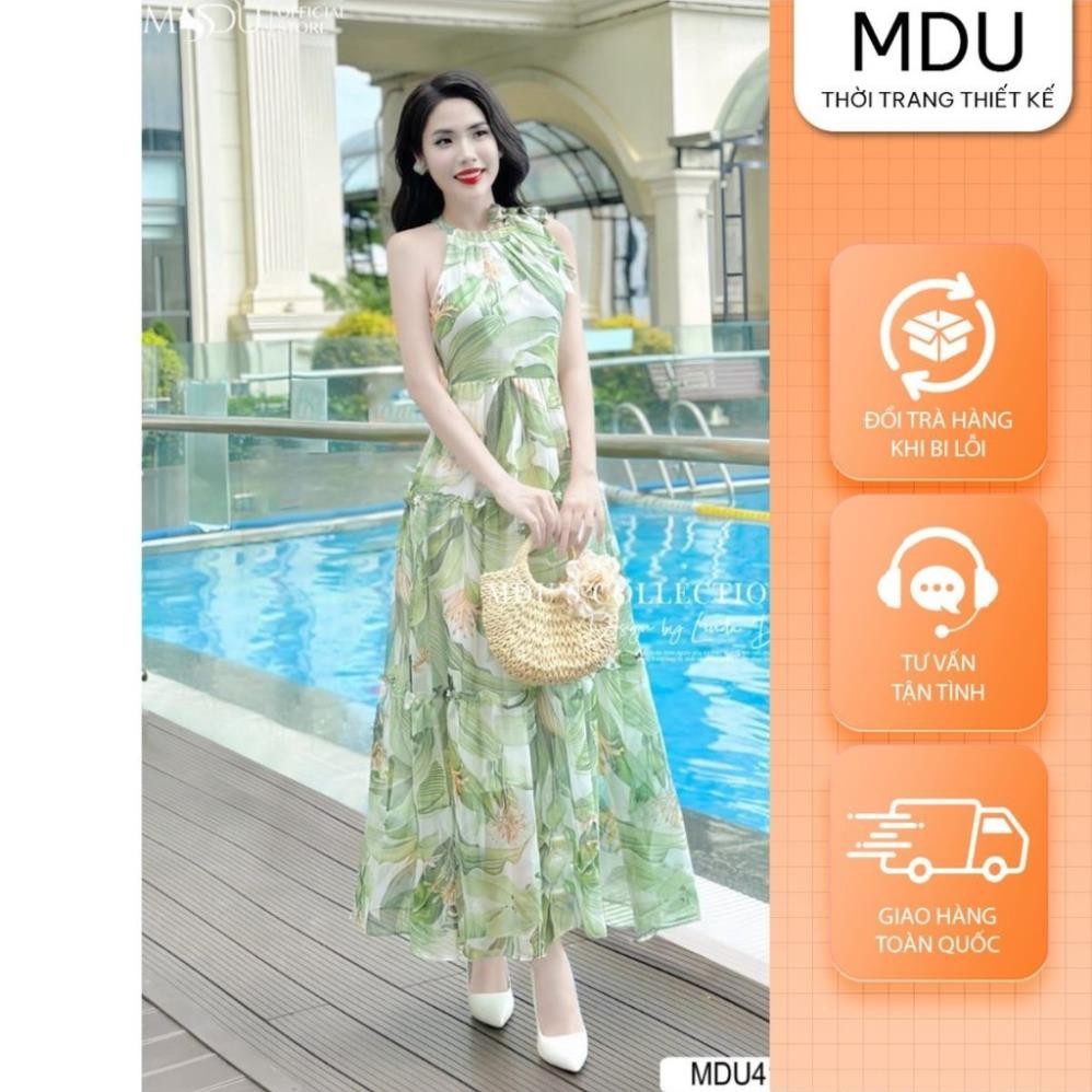 เดรสยาว MDU4186 ดีไซน์ปกสายเดี่ยว ผ้าไหมเนื้อนุ่ม จาก MDU K13-D1-3