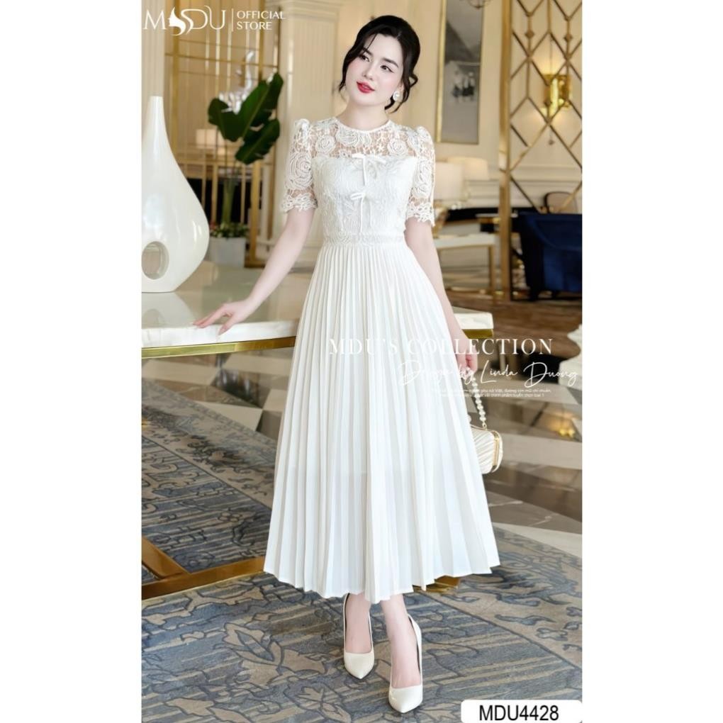 Lady Dress MDU4428 ทรงบานพร้อมลูกไม้คอปกจีบมีสไตล์จาก MDU K29-D2-3