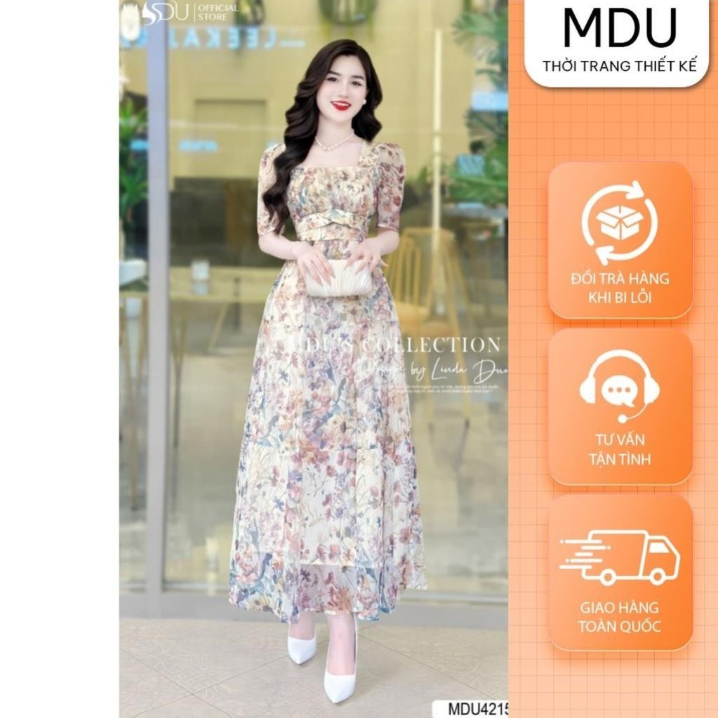 MDU4215 เดรสบานดีไซน์คอเหลี่ยมและวัสดุผ้าไหมเนื้อนุ่มจาก MDU K33-D2-4
