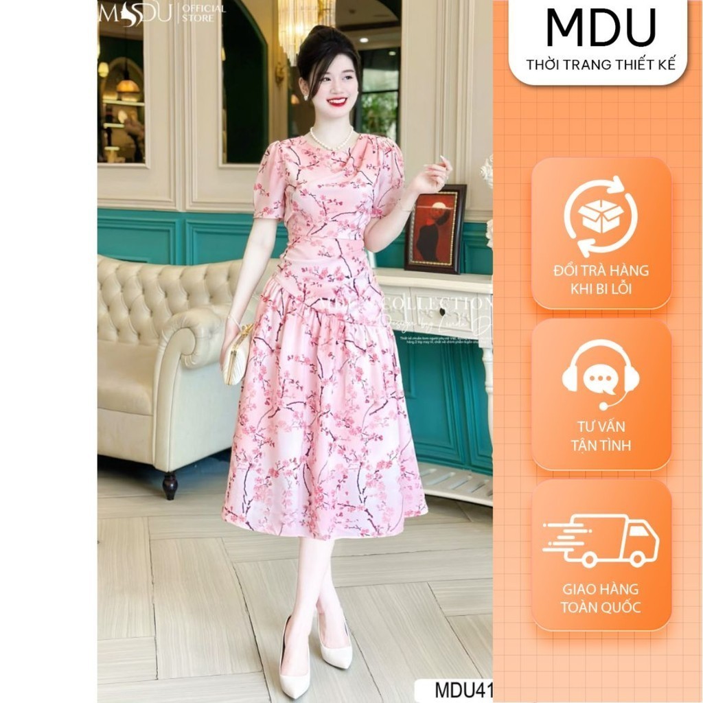 Lady Dress MDU4149 ลาย Cherry Blossom พร้อมกระโปรงบานอ่อนโยนจาก MDU K32-D1-1