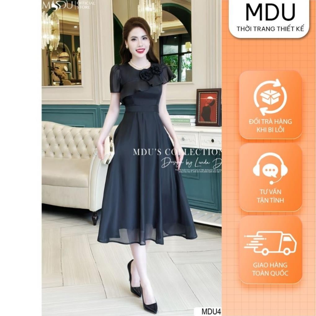 ออกแบบชุด MDU4167 ทรงบานพร้อมรายละเอียดดอกไม้ใกล้คอและ Ruffles จาก MDU K32-D3-2