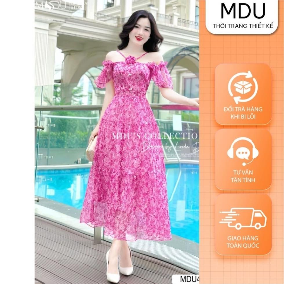 Beach Maxi Dress MDU4107 Off-the-Shoulder Flared Dress ทําจากผ้าไหมเกาหลีคุณภาพสูงจาก MDU K31-D3-4