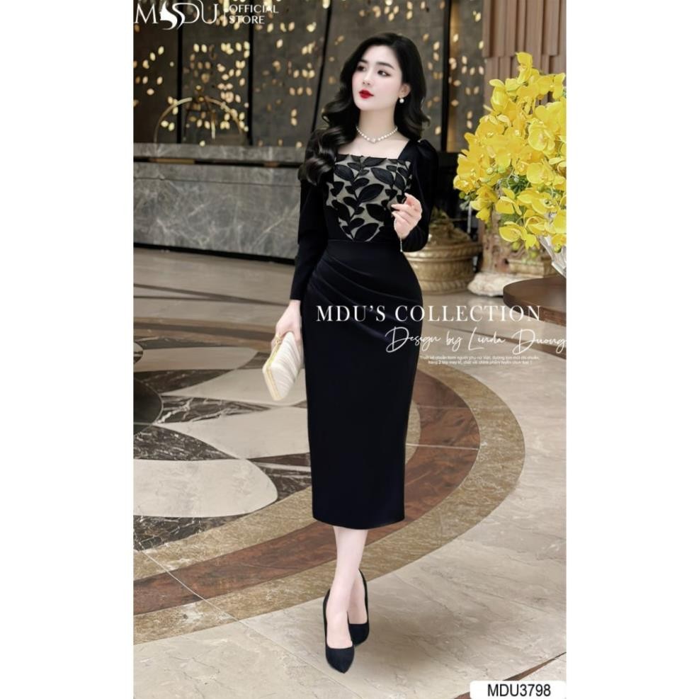 ชุดเดรสสํานักงาน MDU3798 ดีไซน์คอเหลี่ยม หมวกลูกไม้เชื่อม Mango เกรดจาก MDU K47-D1-2
