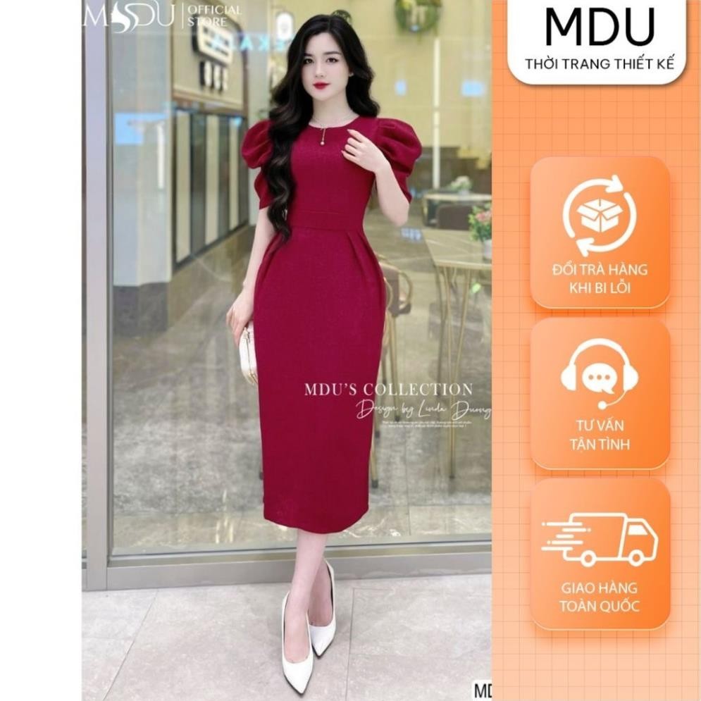 Lady Dress MDU4400 Puff Sleeve Design Made of Weld Text Material น่าสนใจ ทรง Bodycon จาก MDU K39-D4-