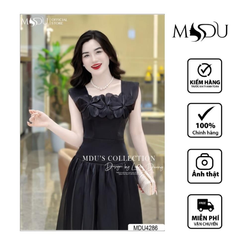 MDU4286 เดรสดีไซน์พร้อมทรงกระโปรงบานอ่อนโยนผสมผสานกับดอกไม้ประณีตมากที่หน้าอกจาก MDU K35-D1-2