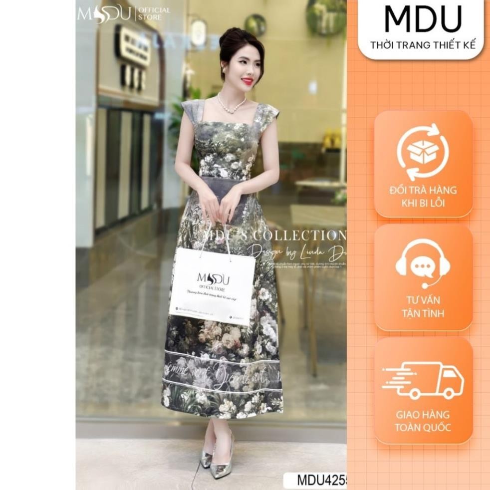 ชุดเดรสมะม่วงอิตาลี MDU4255 ลายดอกไม้แปลกใหม่รูปทรงคอเหลี่ยมประณีตจาก MDU K34-D4-1