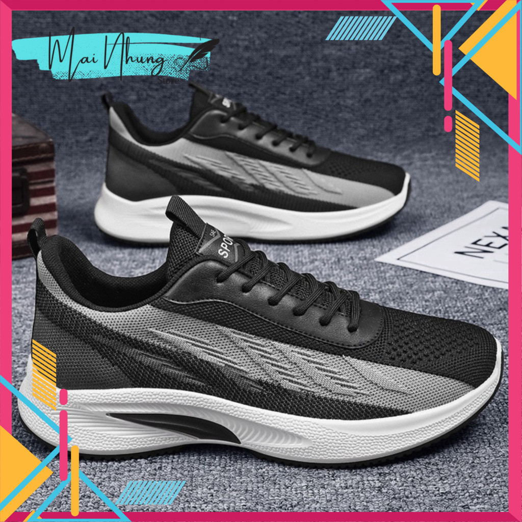 รองเท้าผ้าใบวิ่งผู้ชายแต่เพียงผู้เดียวสีดําสไตล์พื้นฐาน - Mai Nhung Store