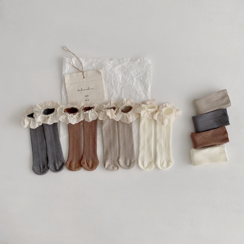 Miss Nemo ถุงเท้าคอสูงจับจีบสไตล์เด็ก ถุงเท้าไร้ส้น unisex สําหรับเด็ก 6m-4y T2 Bao Boi Shop