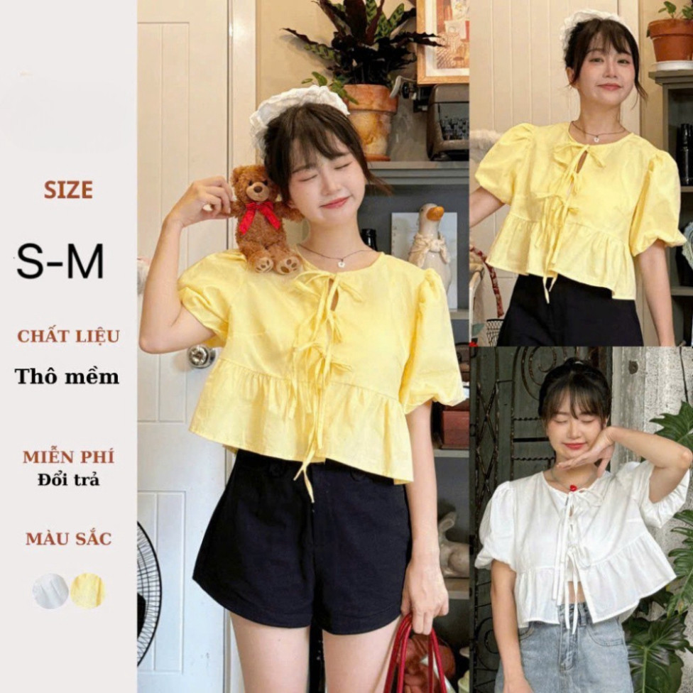 (COMES WITH A BRACELET) เสื้อครอปสั้น babydoll แขนพองและผูกโบว์ที่ LAM ANH TRAN MA GARMENT FACTORY 209