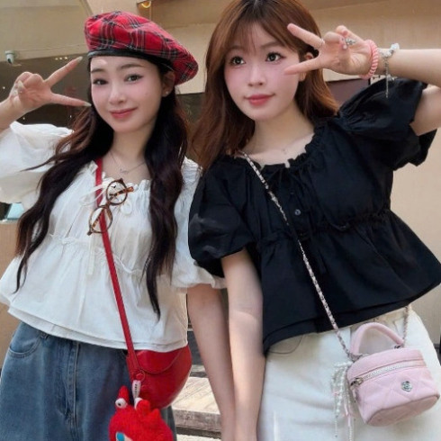 เสื้อเชิ้ต เบบี้ดอลล์ คอปกจับจีบและแขนพอง ฤดูร้อนเกาหลี LAM ANH TRAN GARMENT FACTORY MA412