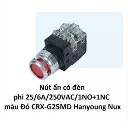 (Hanyoung) ปุ่มกดมีไฟนักบิน 25/6A/250VAC/1NO+1NC CRX-G25MAG สีน้ําเงิน CRX-G25MAR สีแดง