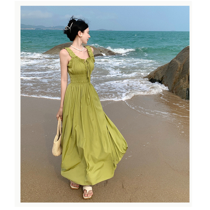 แม็กซี่เดรส เบบี้ดอลล์ แบบยาวไปทะเล ปาร์ตี้ คอนซีลเลอร์พับเอว ปาดไหล่ อกยางยืด 6134 - 6134 กะรัต-33