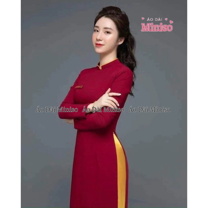 ผ้าไหมแดง ao dai พร้อมคอปก 2p เย็บคอ MINISO
