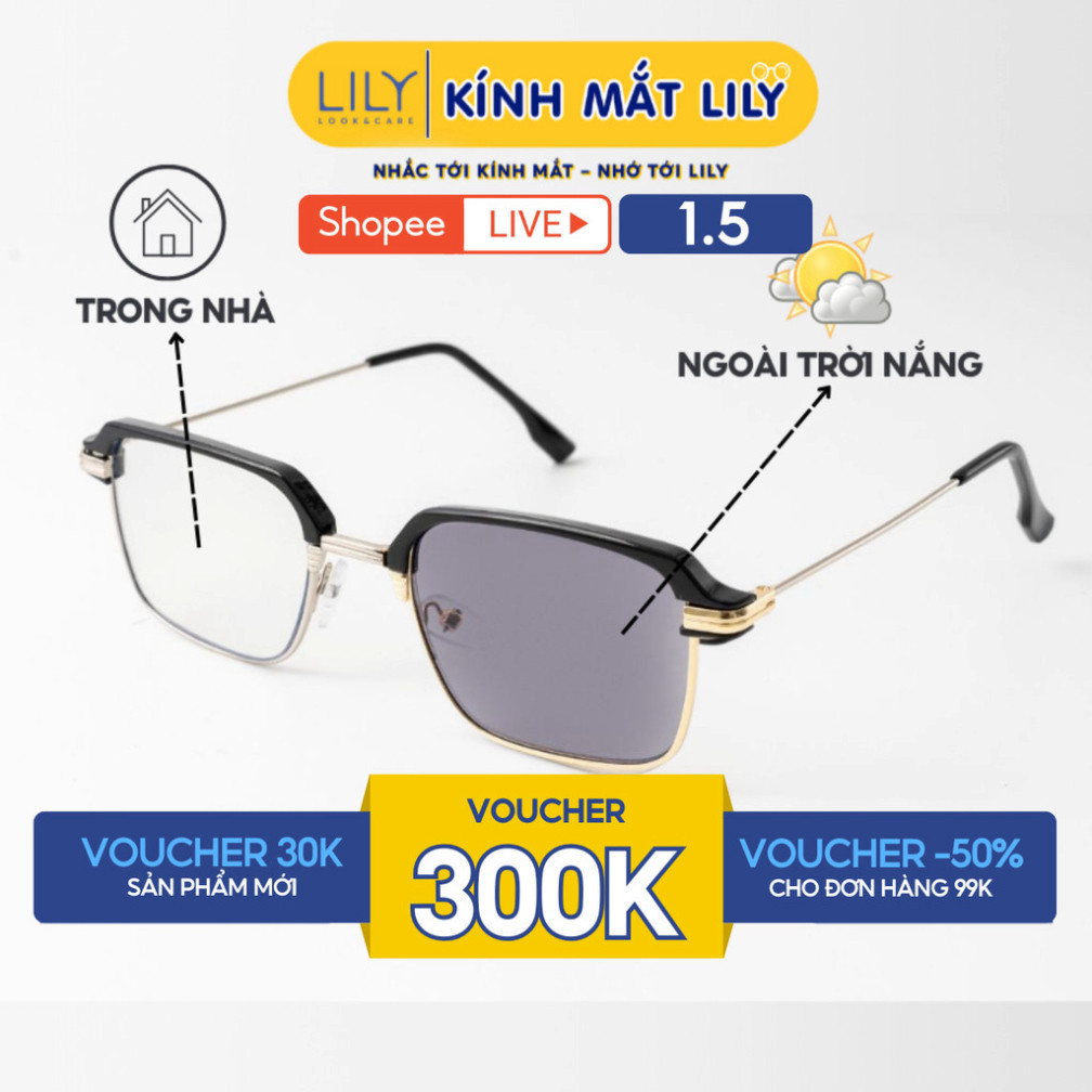 LILYEYEWEAR แว่นสายตาเปลี่ยนสีสีเทาป้องกันแสงสีฟ้า วัสดุคุณภาพสูง ป้องกัน UV400 แข็งแรง ดีไซน์ทันสมั