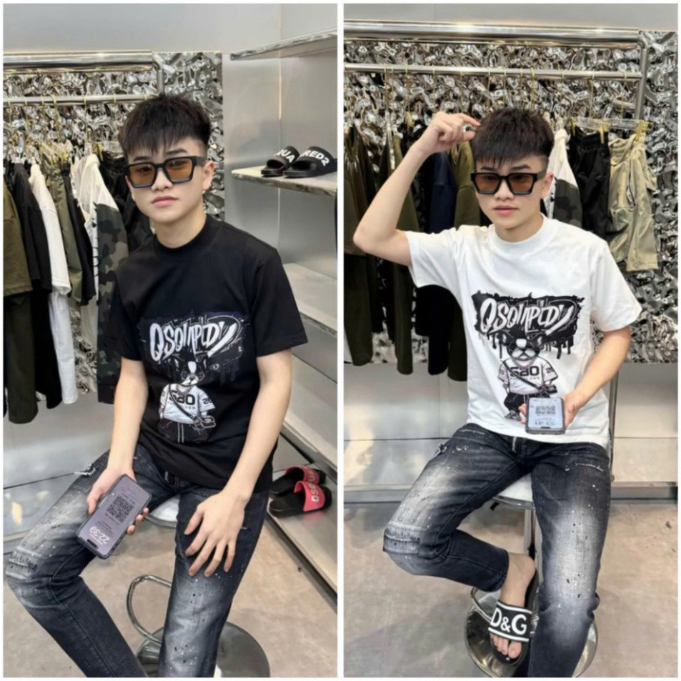 เสื้อยืด DSQ ลายสุนัขสุดเท่และพิมพ์สัตว์เลี้ยง แฟชั่นผู้ชายและผู้หญิง ผ้าคอตตอนสุดเท่ ใหม่ [M51]