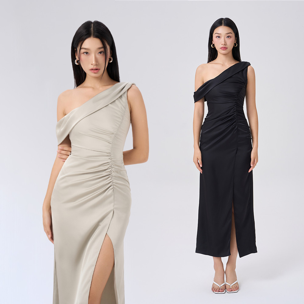 RECHIC Avina เดรสยาวเปิดไหล่ทําจากผ้าไหมหรูหราเย้ายวน