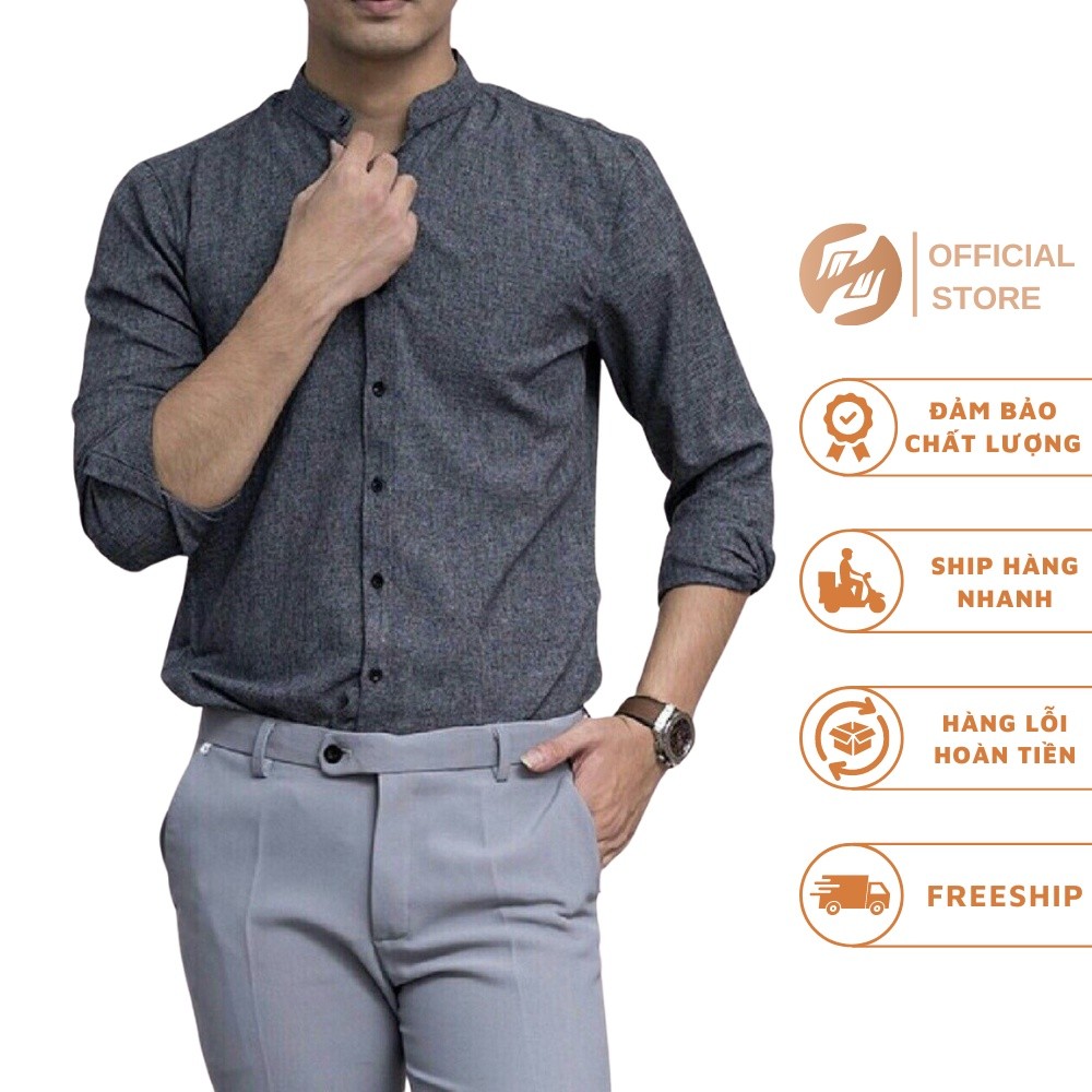 1ฮันด์ เสื้อเชิ้ตคอปกแขนยาวผู้ชายเปิดลงผ้าเทอร์รี่เข้ารูปสไตล์เกาหลี-รหัส SMD01