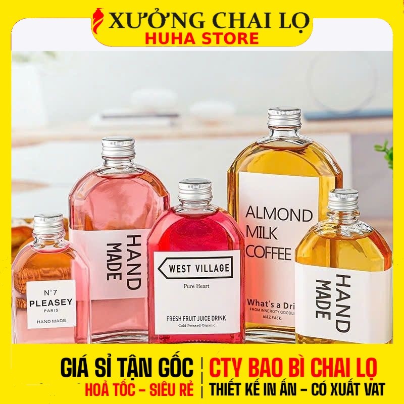 [CHEAP WHOLESALE] HCN ขวดแก้วแบนไหล่กลม 100ml 200ml 250ml 350ml 500ml | ขวดสําหรับเครื่องดื่มน้ําผลไ