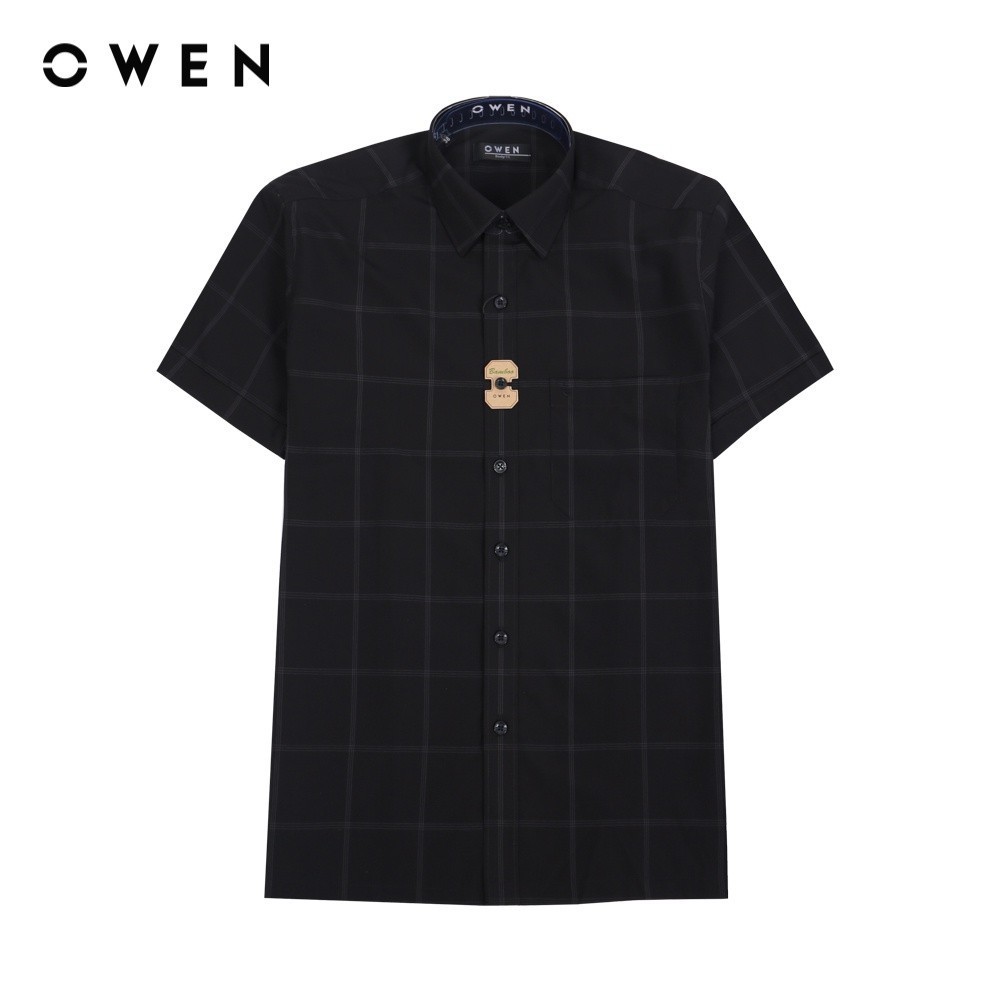 OWEN - เสื้อเชิ้ตแขนสั้น Body Fit BA220848NT สีดํา วัสดุไม้ไผ่