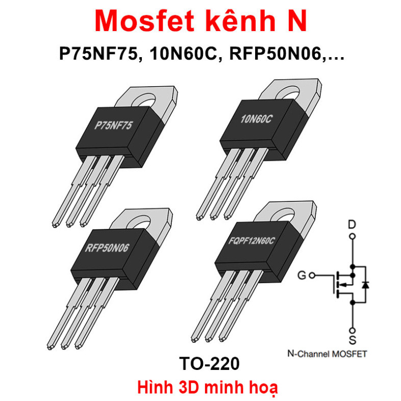 N-channel Mosfet BS170 / P75NF75 / 10N60C / RFP50N06 / FQPF10N60C ...pin