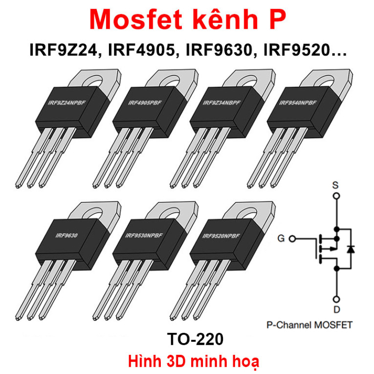 P-channel Mosfet IRF9Z24 / IRF4905 / IRF9630 / IRF9520 / RFP30P5 พิน TO-220