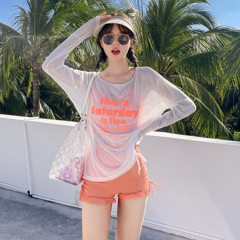 Beach Bikini set 3 ชิ้น ชุดว่ายน้ําผู้หญิงมีบราและกางเกงนัวเนียมีตาข่าย สไตล์สปอร์ต 0376 D8T4