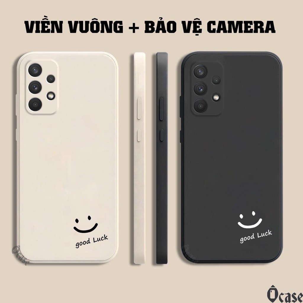 เคส Samsung A32 4G / A32 5G / A52 5G / A52s 5G / A72 พิมพ์ลายหน้ายิ้มนําโชคและขอบสี่เหลี่ยมพร้อมป้อง