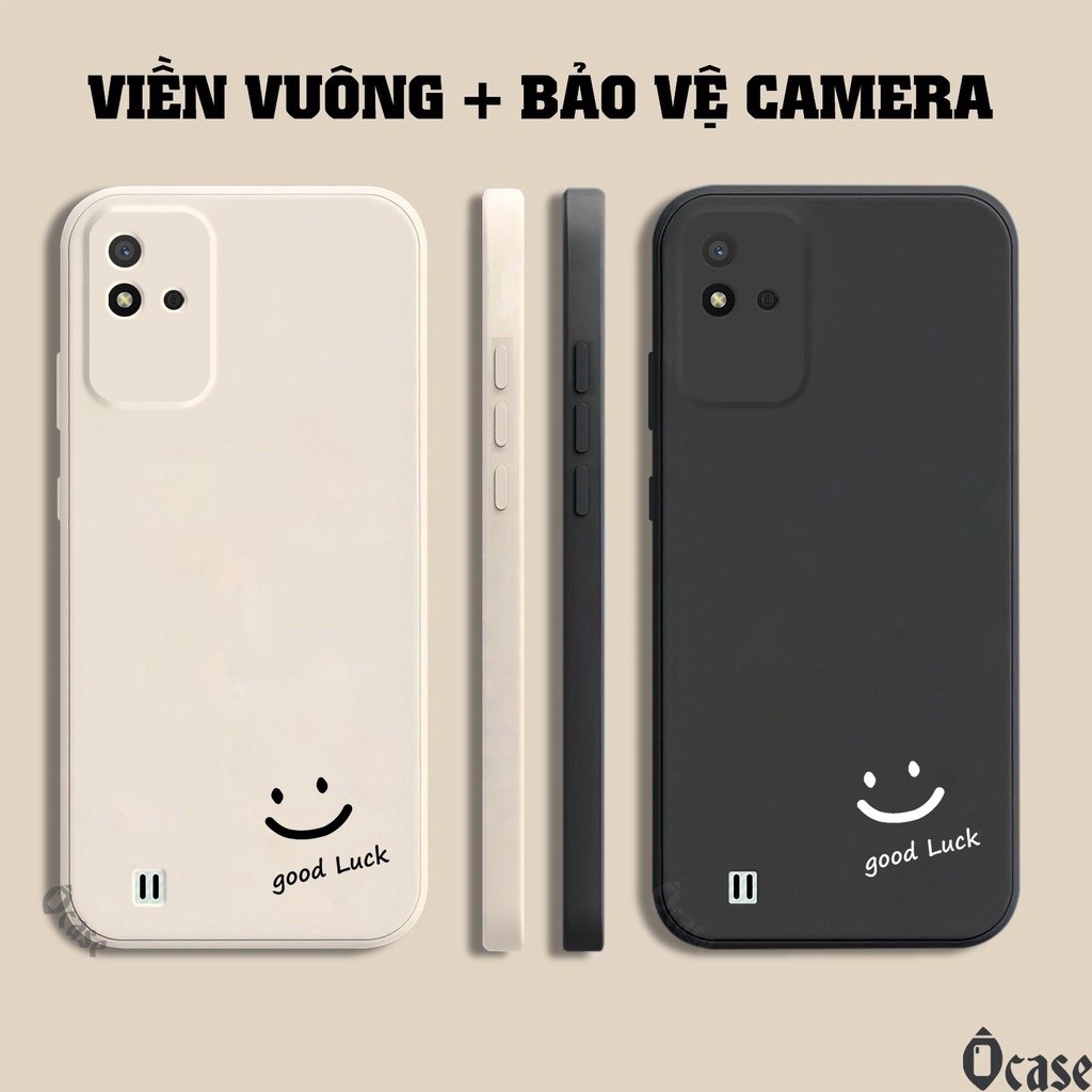 เคส Realme Narzo 50i พิมพ์ลายหน้ายิ้มนําโชคและขอบเหลี่ยมพร้อมป้องกันกล้อง