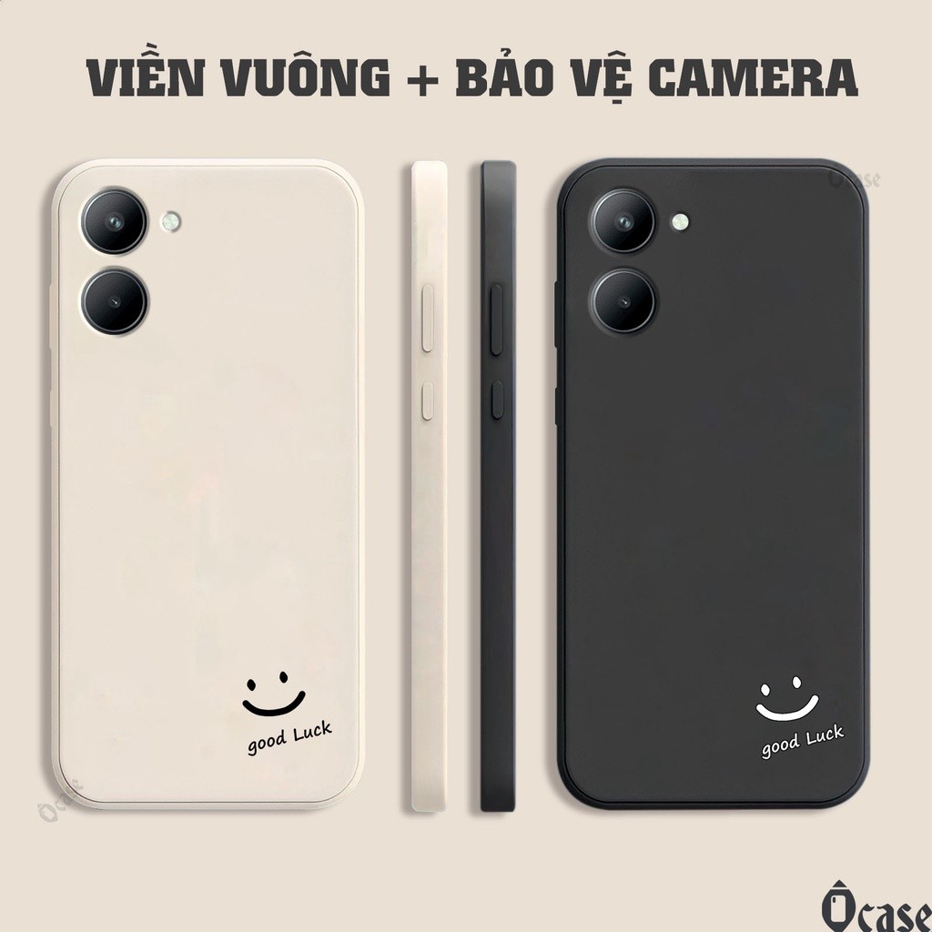 เคส Realme C33 / Realme 10 / Realme 10 Pro Plus 5G / A96 พิมพ์ลายหน้ายิ้มนําโชคและขอบสี่เหลี่ยมพร้อม