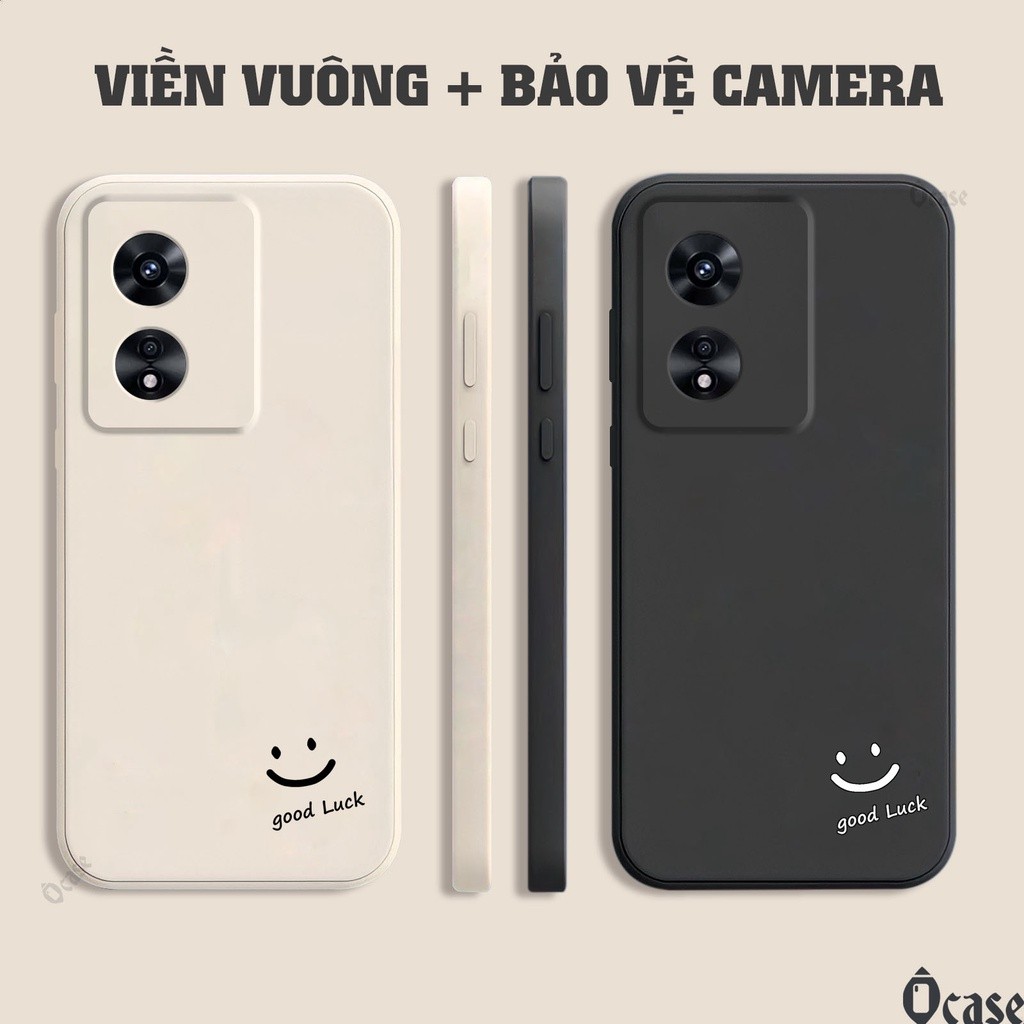 เคส Oppo A97 5G พิมพ์ลายหน้ายิ้มนําโชคและขอบเหลี่ยมพร้อมป้องกันกล้อง