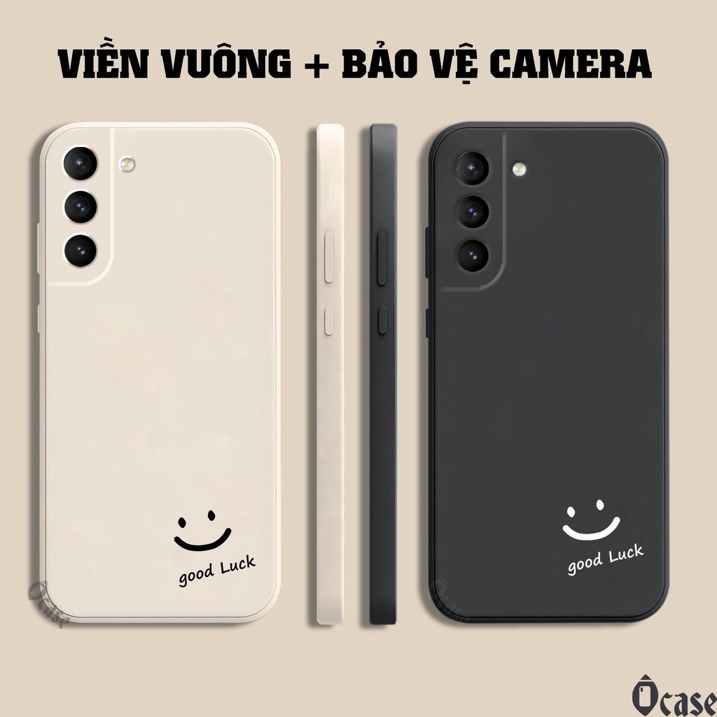เคส Samsung S21 / S21 Plus / S21 FE / S22 / S22 Plus พิมพ์ลายหน้ายิ้มนําโชคและขอบสี่เหลี่ยมพร้อมป้อง