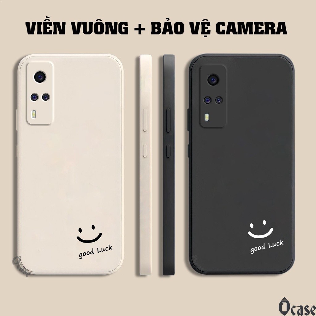 เคส Vivo Y51 2020 / Y53s / Y31 2021 พิมพ์ลายหน้ายิ้มนําโชคและขอบเหลี่ยมพร้อมป้องกันกล้อง